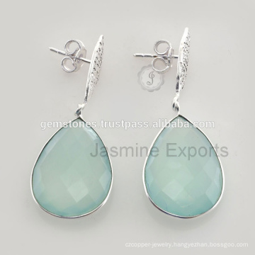 Wholesale Chalcedony Gemstone Gold Plated Silver Earring for Best Gifts